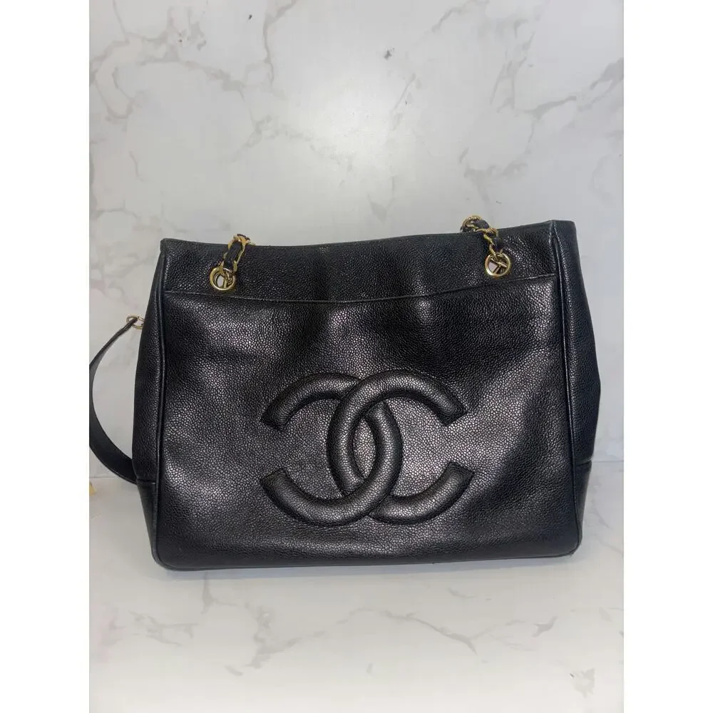 Chanel Black Leather Tote Bag - Good Condition